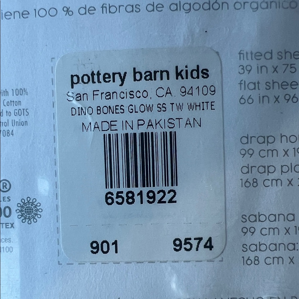Pottery Barn Kids Blue Dino Bones Organic Sheet Set - Picture 7 of 7
